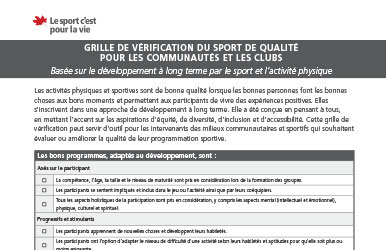 Grille de vérification du sport de qualité pour les communautés et les clubs